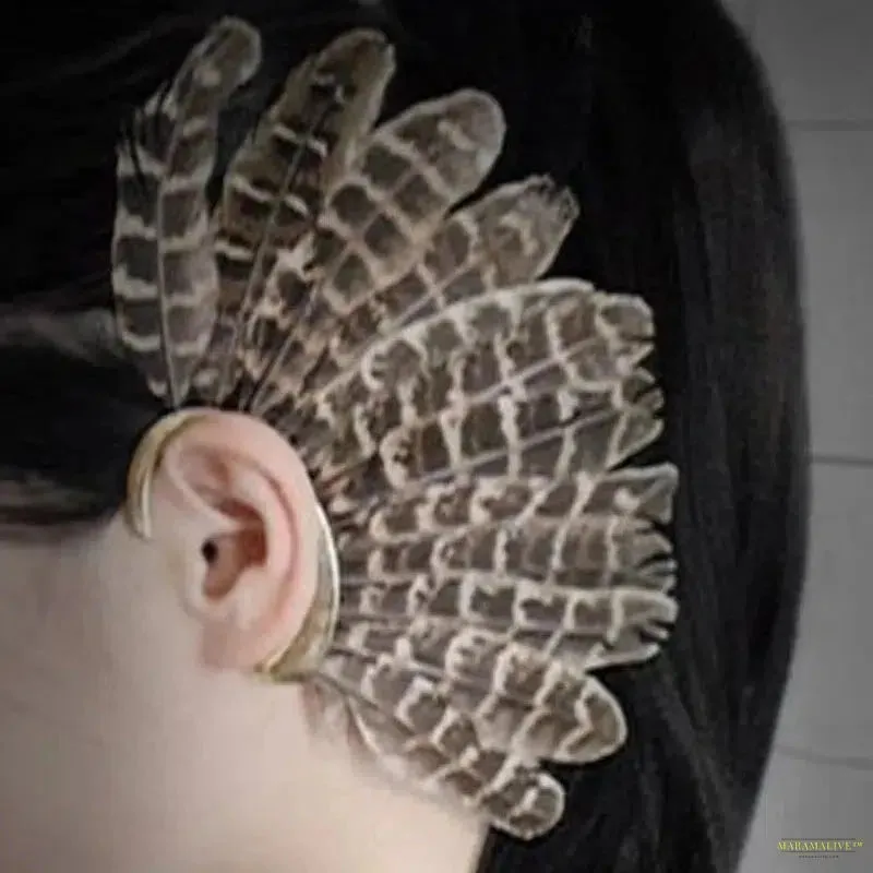 1 Piece Vintage Punk Big Feather Ear Clip Earrings For Women Men No Piercing Earcuffs Ear Cuff Fashion Jewelry
