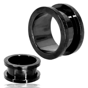 316L Steel Black Plated Surgical Steel Tunnel Plain Design Screw On Plug | Gauges