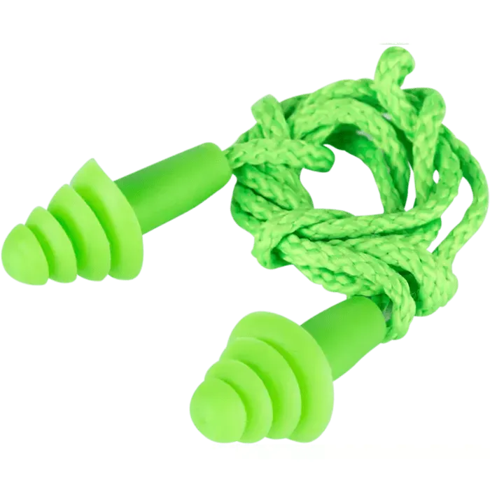 32db Green Hi-vis smart fit tri-flange reusable corded earplugs