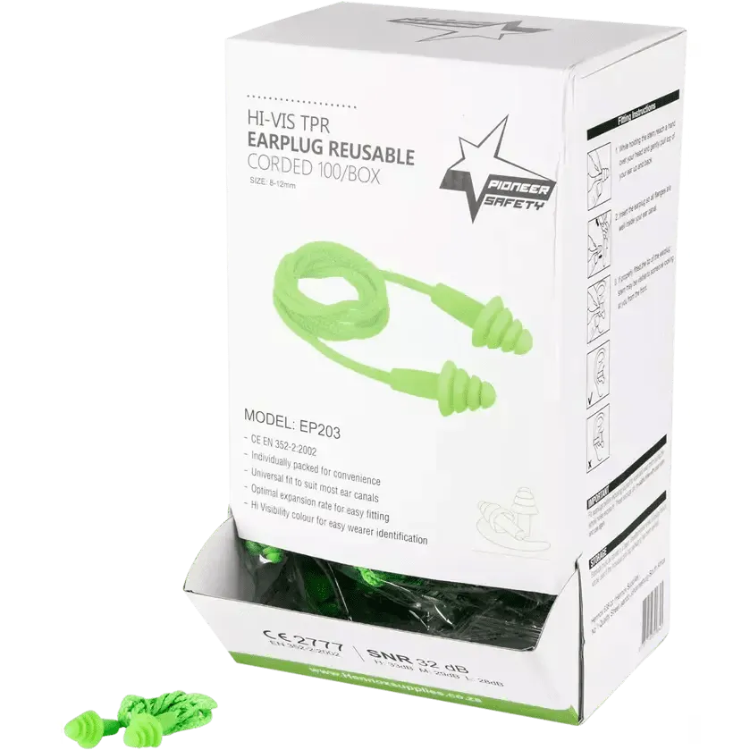 32db Green Hi-vis smart fit tri-flange reusable corded earplugs