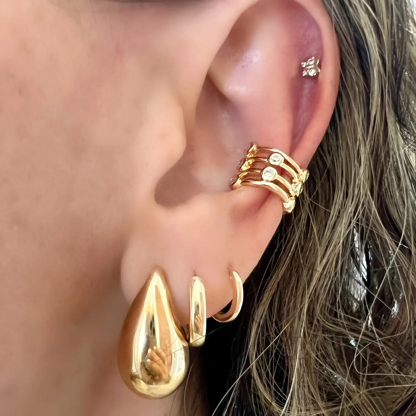 4 Rows Bezel CZ's Ear Cuff