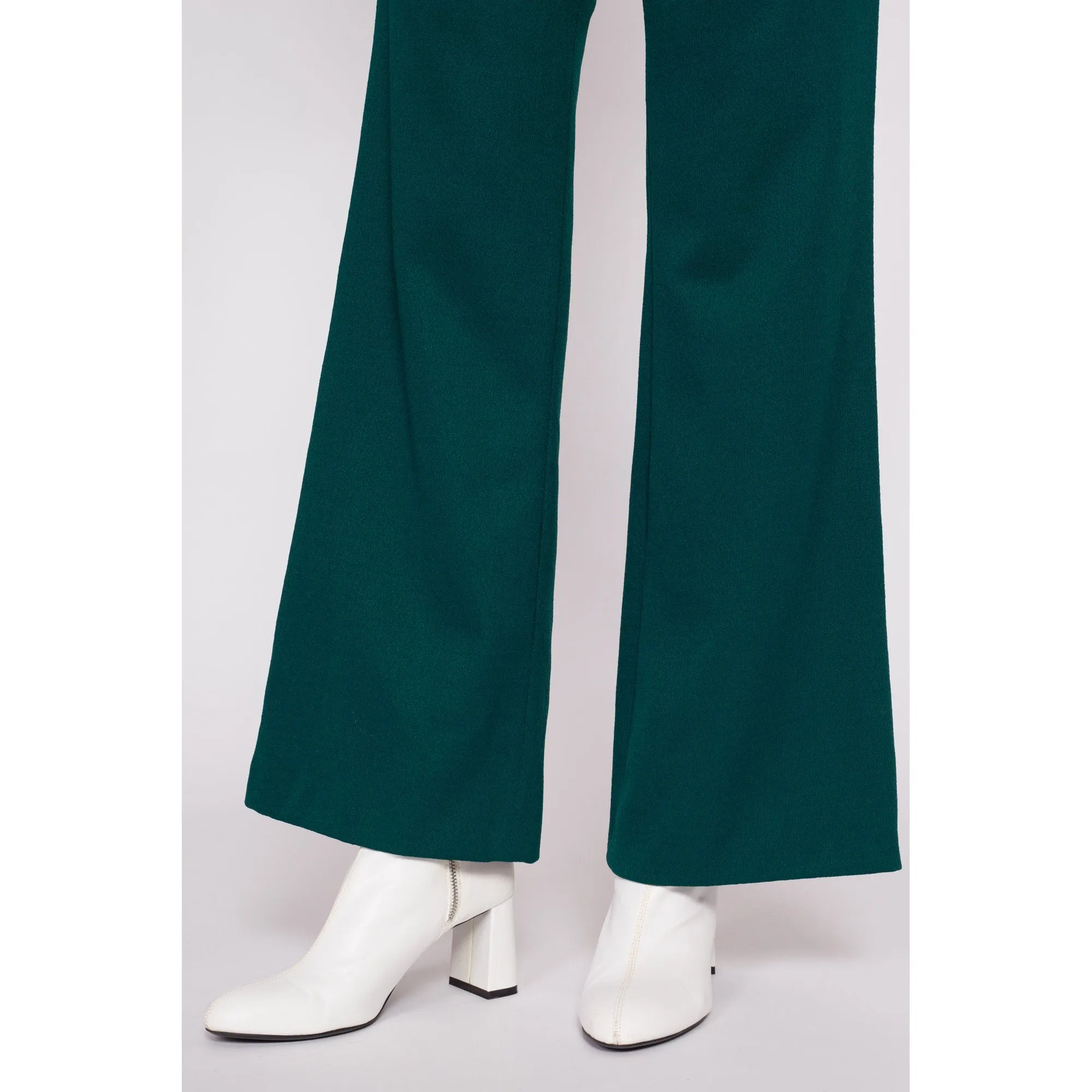 70s Emerald Green Flared Side Zip Pants - Extra Small, 25"