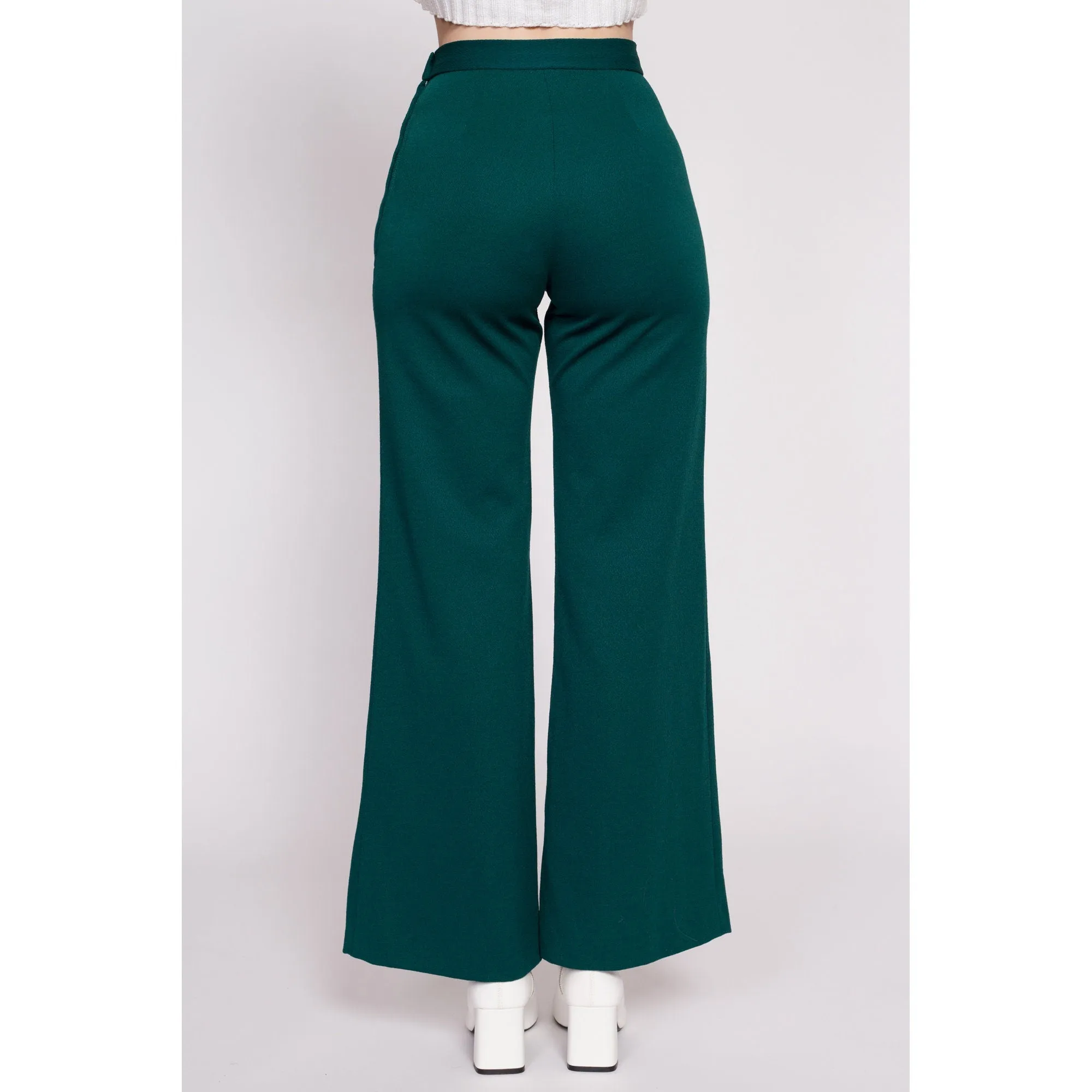 70s Emerald Green Flared Side Zip Pants - Extra Small, 25"