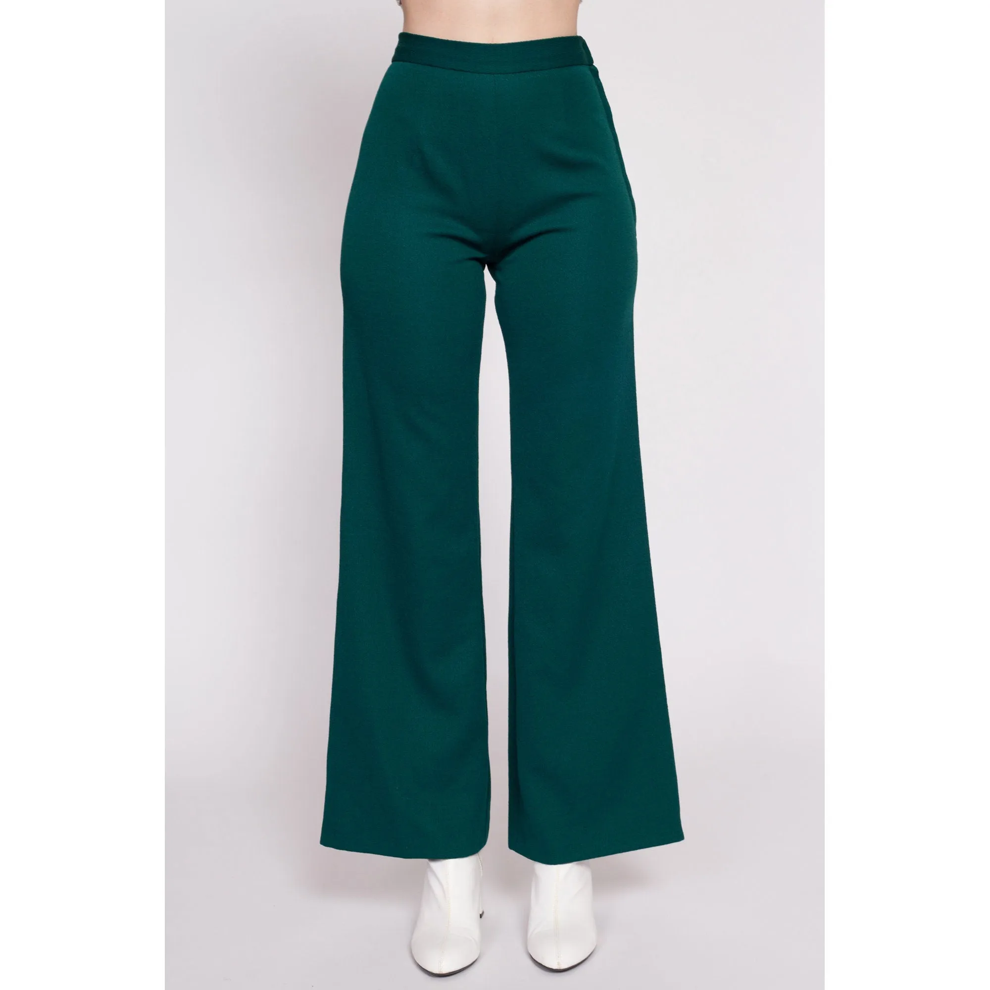 70s Emerald Green Flared Side Zip Pants - Extra Small, 25"