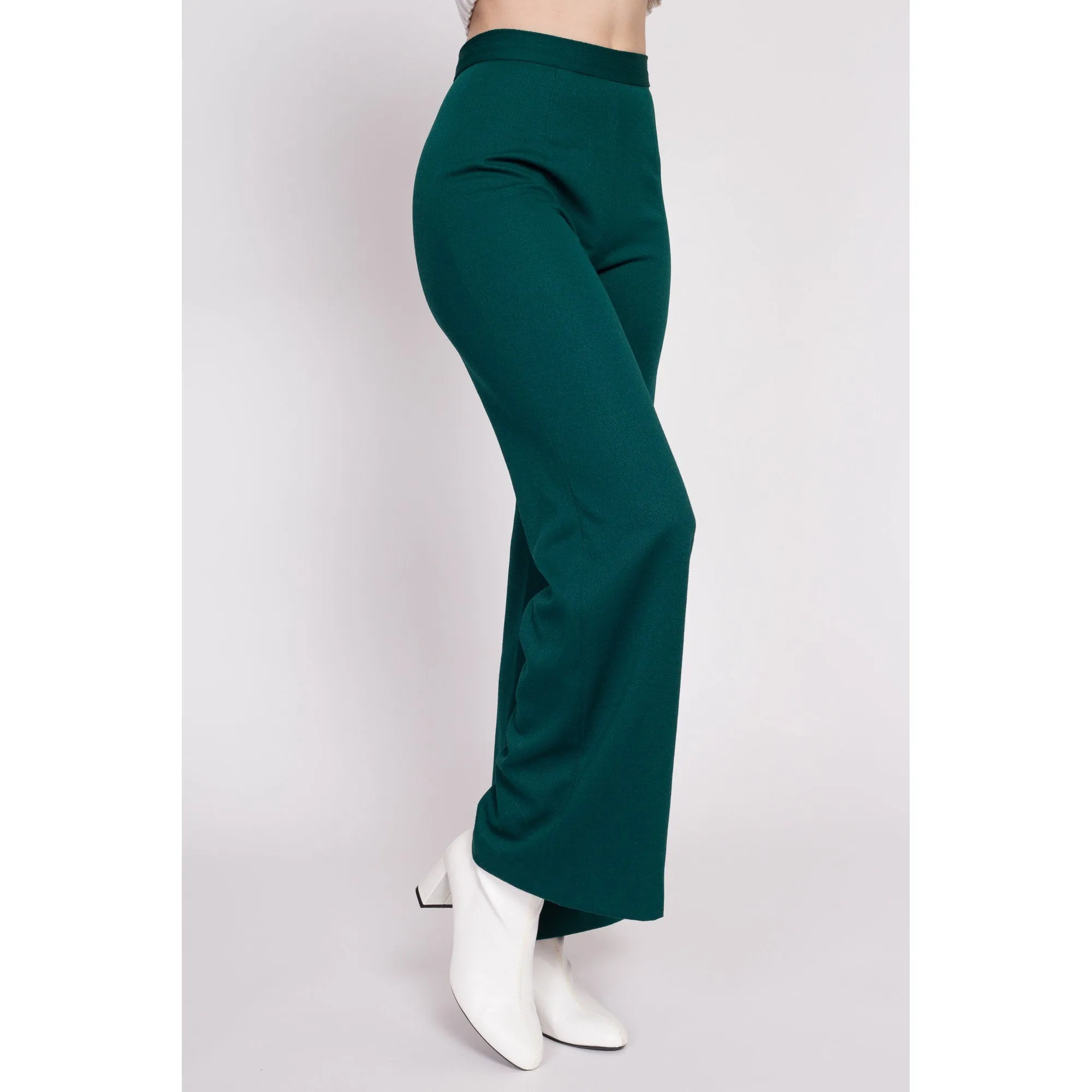 70s Emerald Green Flared Side Zip Pants - Extra Small, 25"
