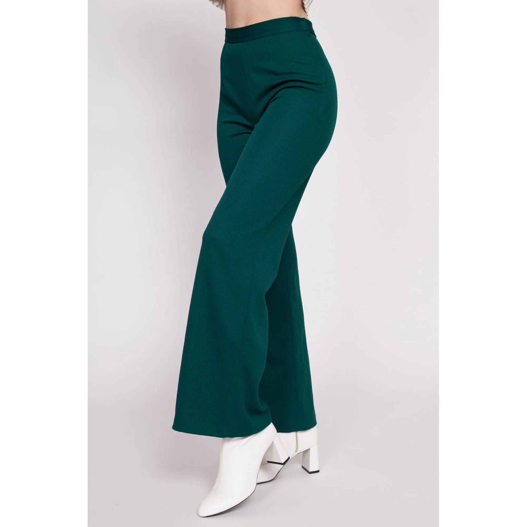 70s Emerald Green Flared Side Zip Pants - Extra Small, 25"