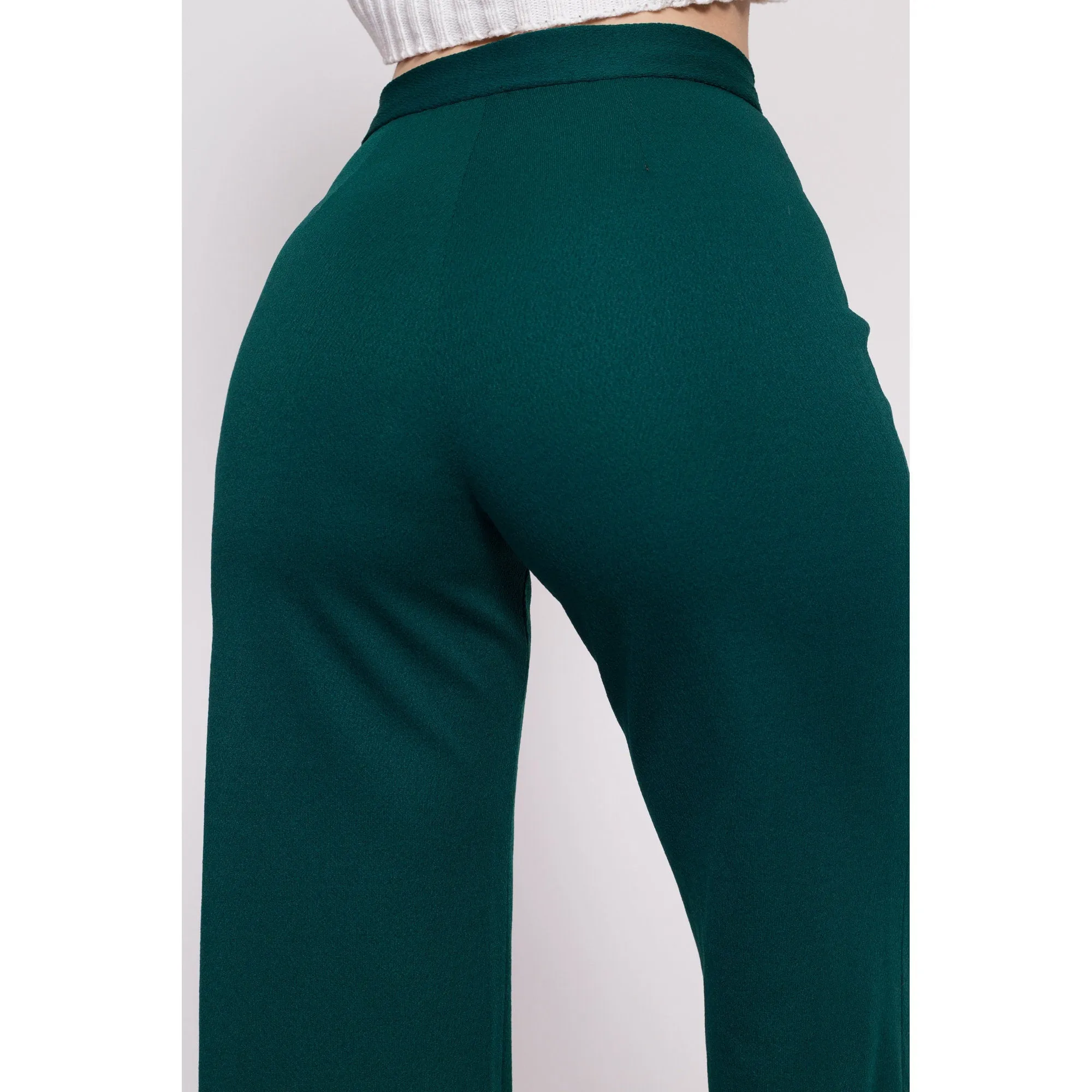 70s Emerald Green Flared Side Zip Pants - Extra Small, 25"