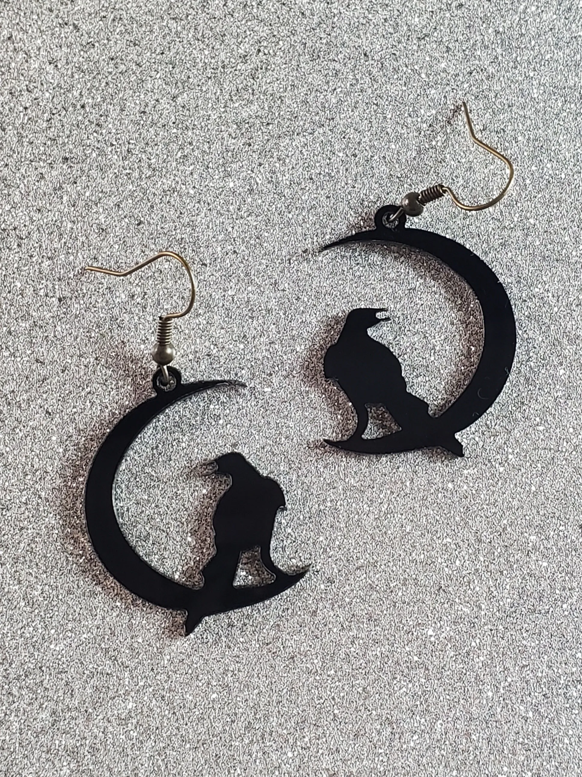 Acrylic Crow & Crescent Moon Dangle Earrings