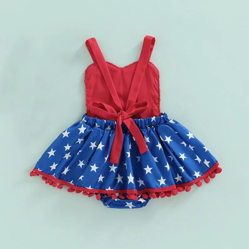 American Baby Girl Tutu Dress for Independence Day Pageant, 4th of July Red Sequin Romper
