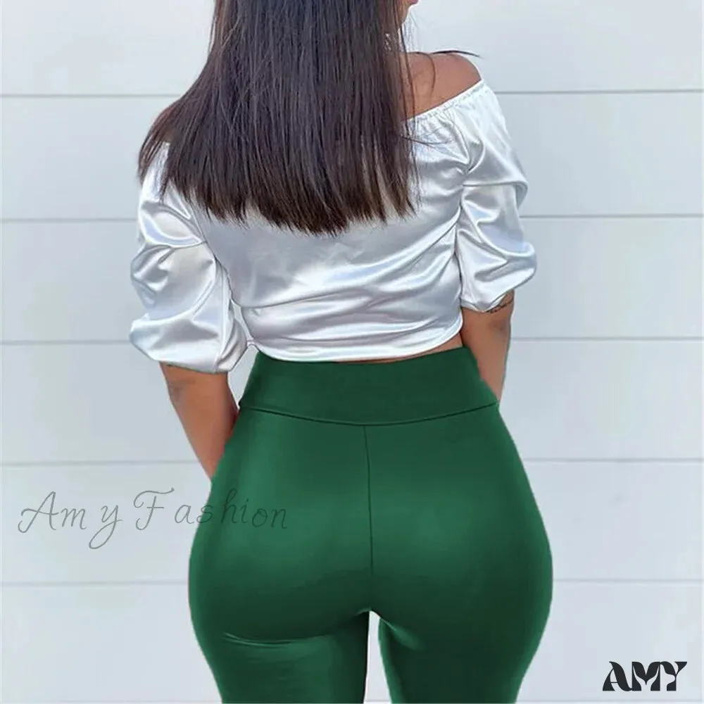 Amy Fashion - High Waist Trousers Slim Legging