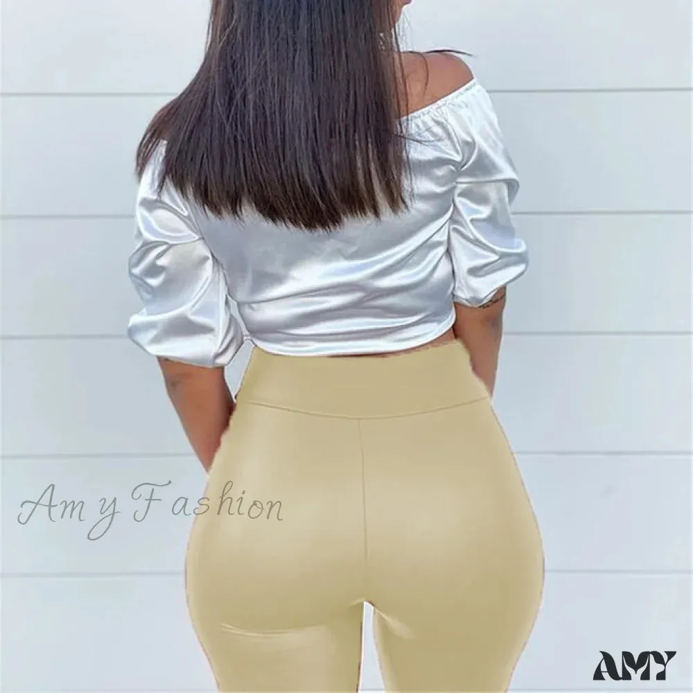 Amy Fashion - High Waist Trousers Slim Legging