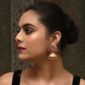 Arunima Gold Plated Jadau Ruby Jhumki