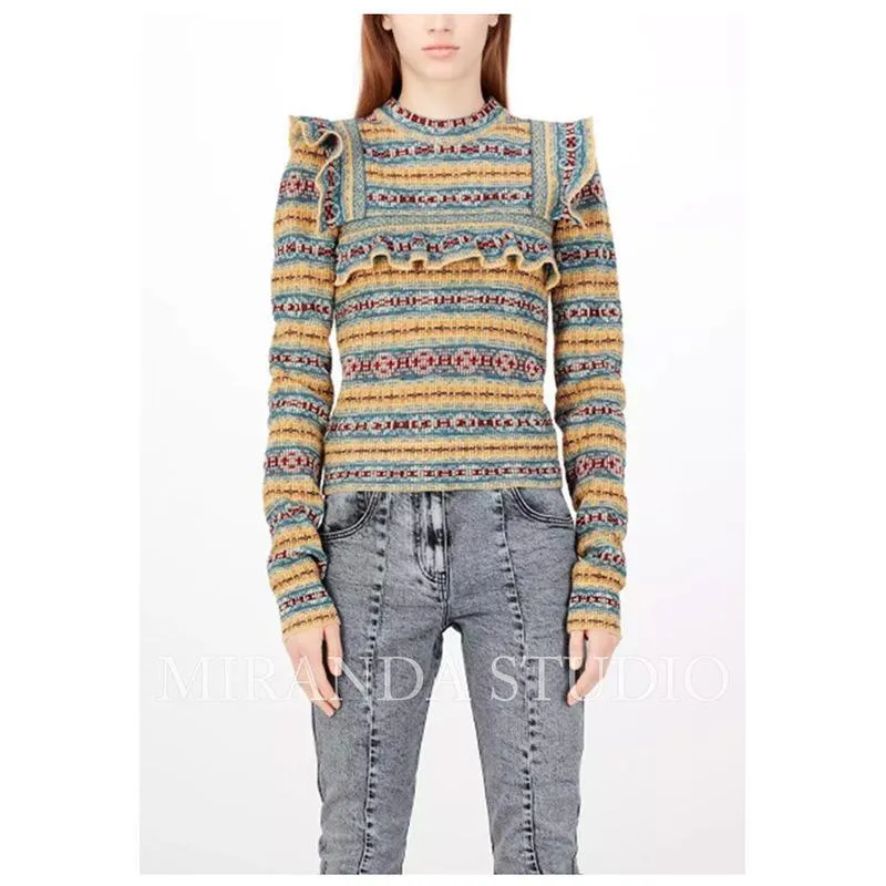 Autumn And Winter Geometric Stripes Wooden Ear Bottoming Slim Sweater