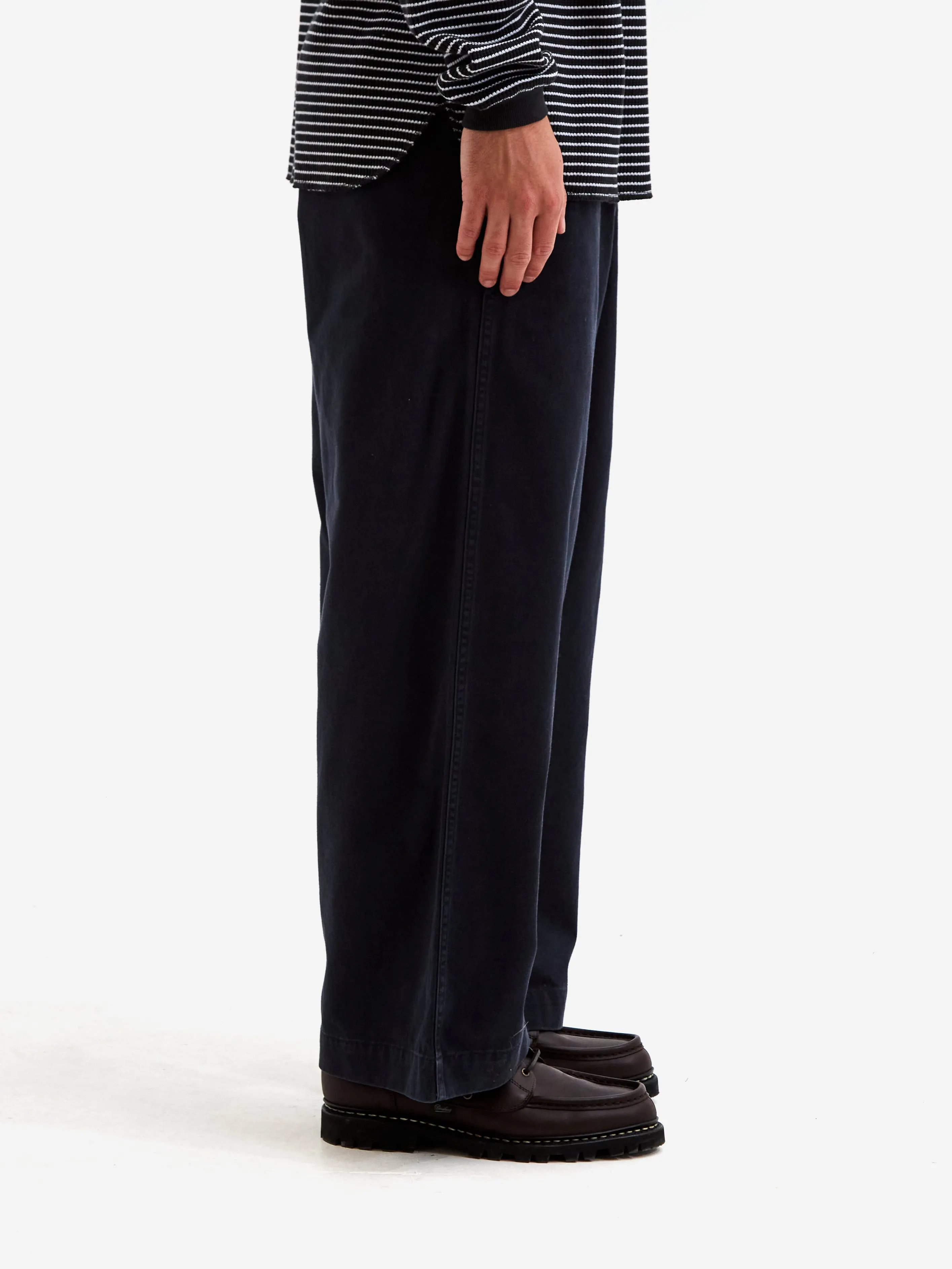 Beams Wide Chino Trousers - Navy