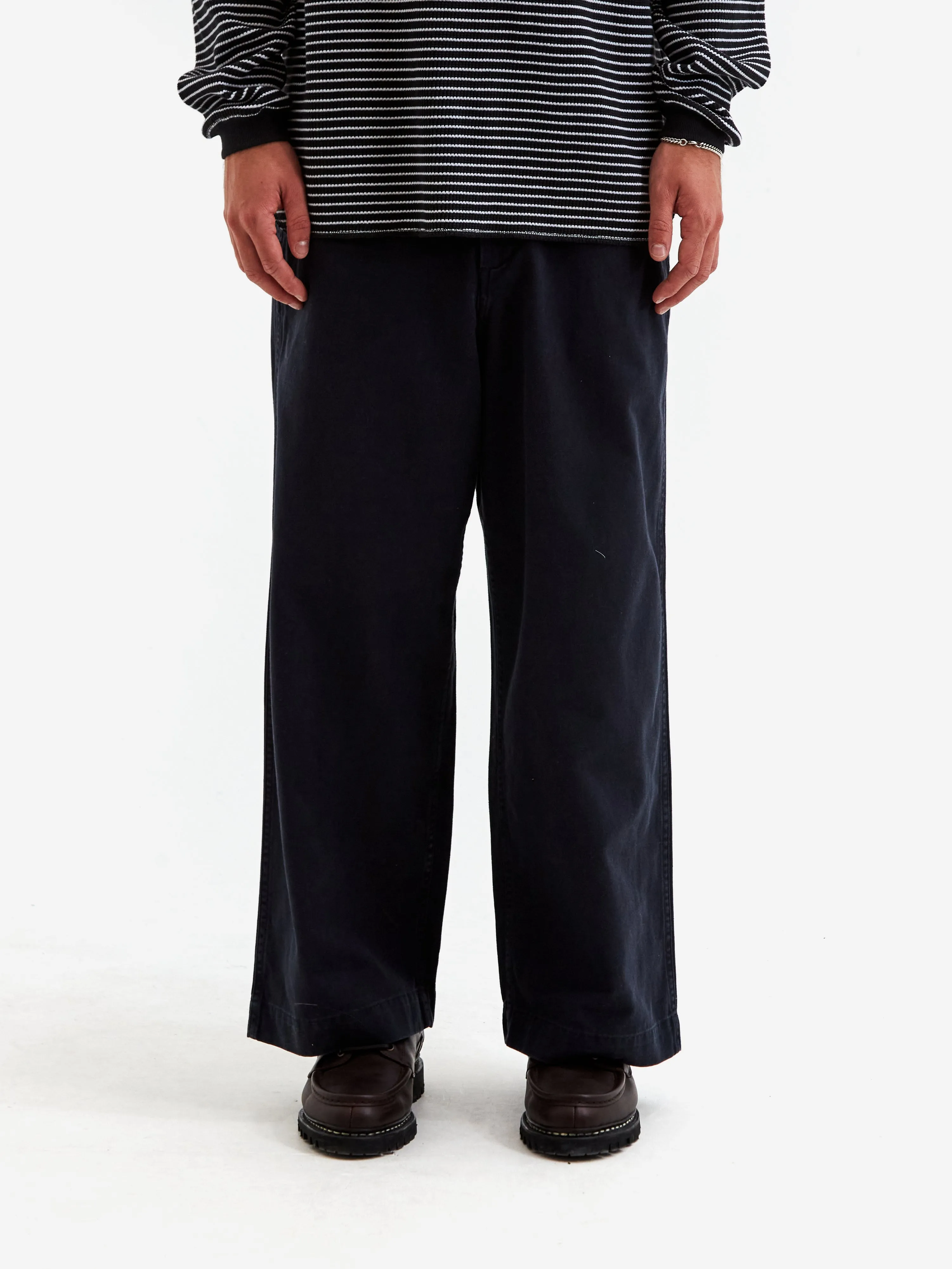 Beams Wide Chino Trousers - Navy