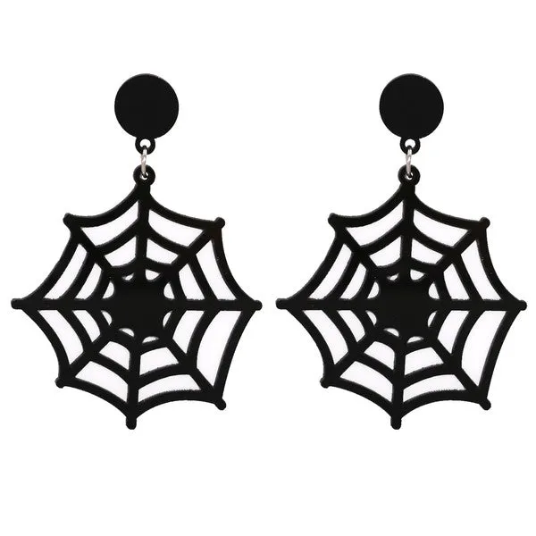 Black Acrylic Spiderweb Drop Earrings