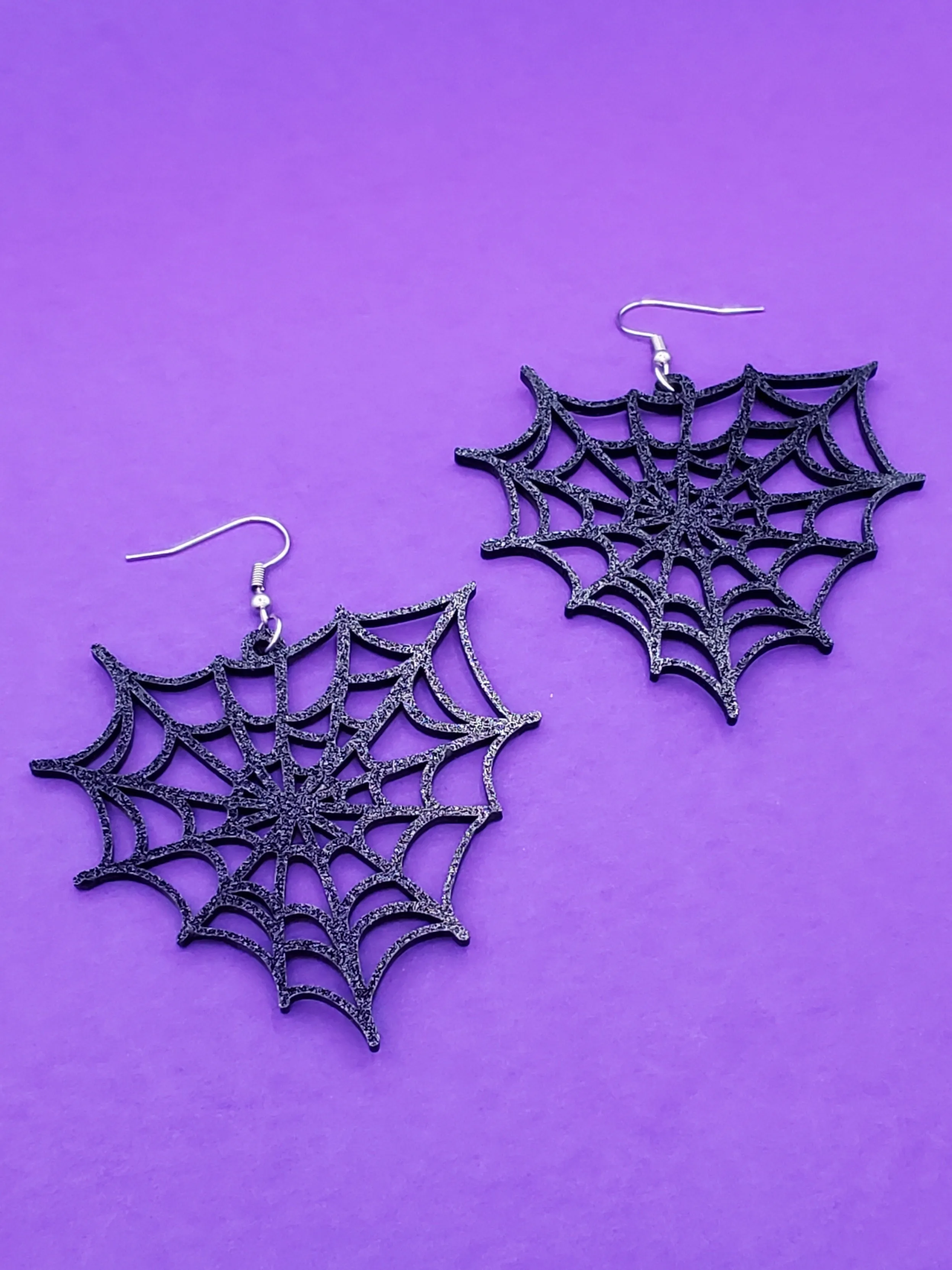 Black Glitter Acrylic Spiderweb Dangle Earrings