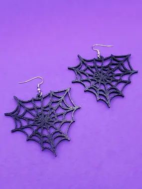 Black Glitter Acrylic Spiderweb Dangle Earrings