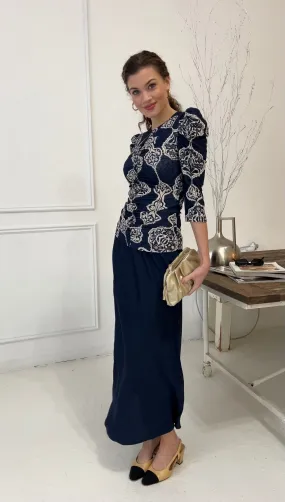 Bliss Satin Slip Skirt Navy
