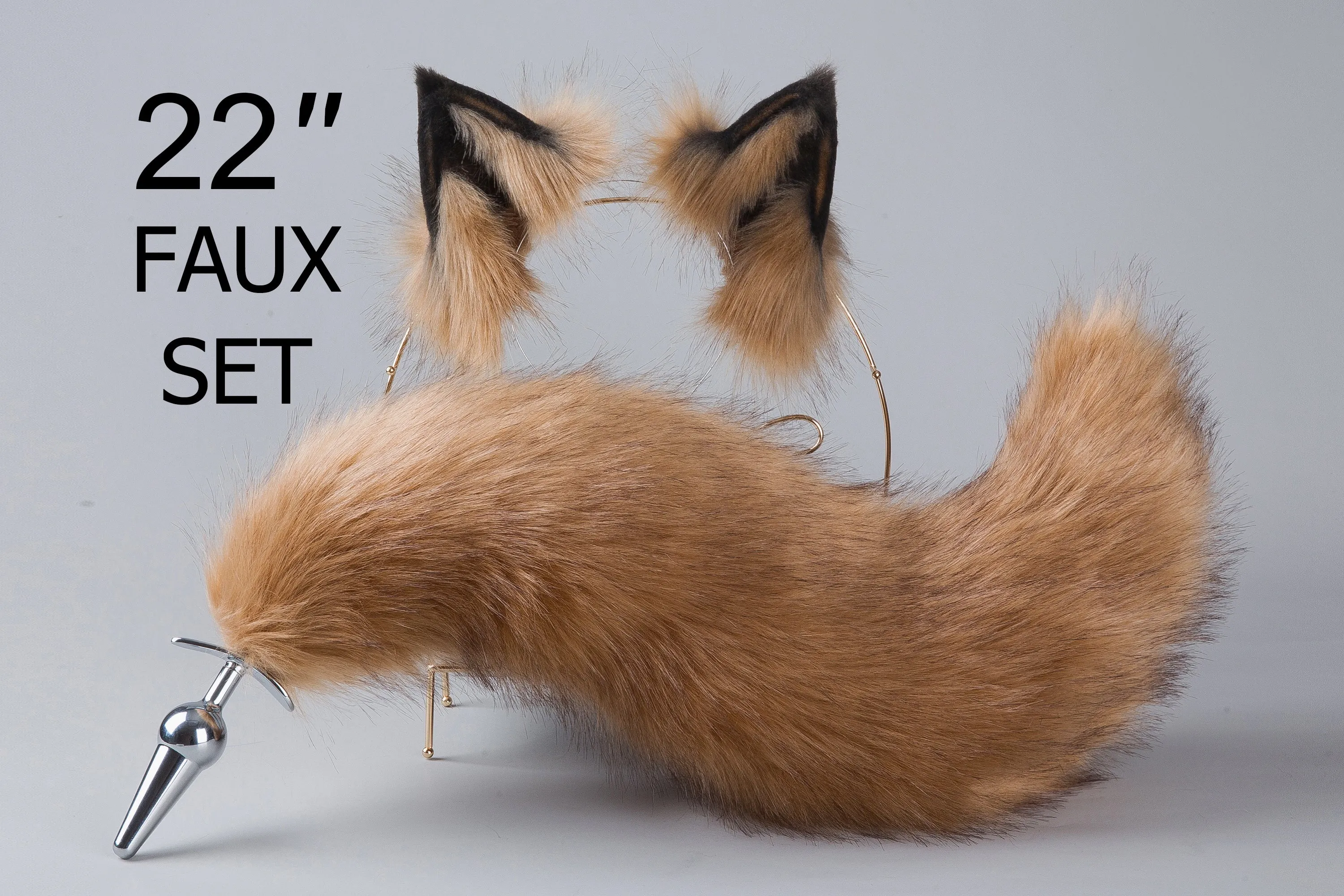 brown black fox tail plug and ear neko ear and tail set neko cosplay anime wolf tail buttplug and ear kitten ear and tail plug set