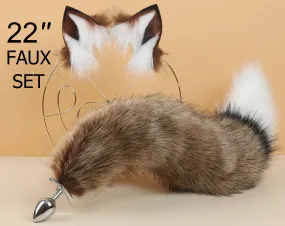 brown coffee fox tail plug and ear set curly fox tail butt plug and ear set wolf tail buttplug cat petplay bdsm cosplay anime sextoy