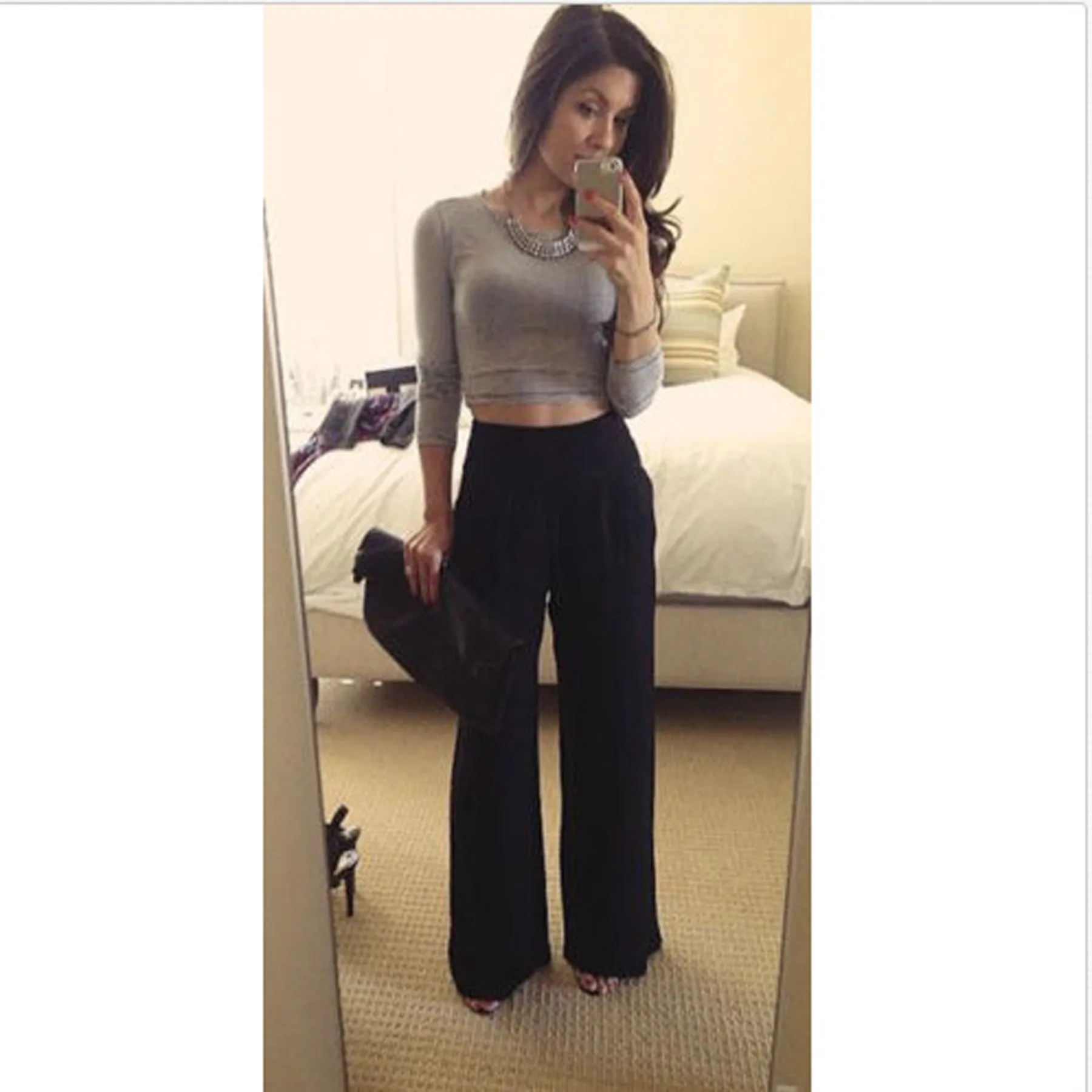 Candy Color High Waist Loose Wide-Legs Chiffon Long Pants