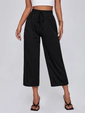 Casual Plain Knot High Waist Capris Women Pants