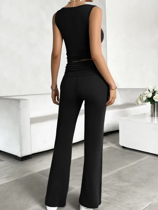 Casually Sporty Tank Top & Wide Waistband Pants Set for Women