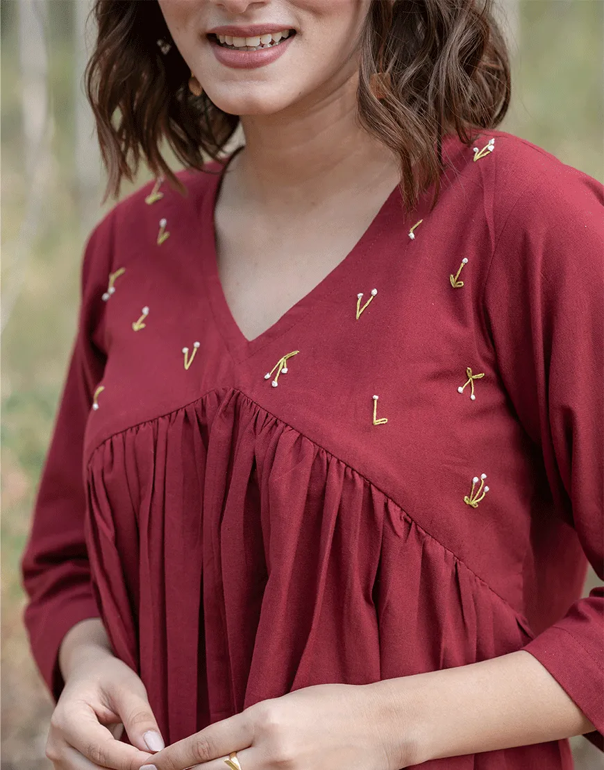 Cherry Red Embroidered Top