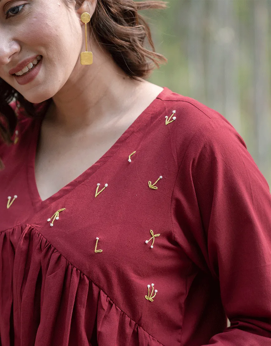 Cherry Red Embroidered Top