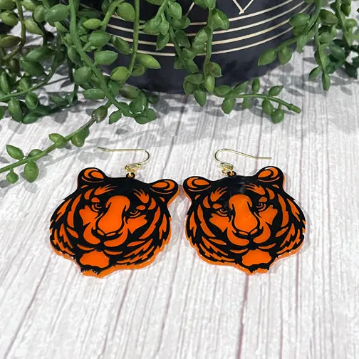 Cincinnati Bengals Orange & Black Tiger Earrings (Silver Or Gold Ear Hooks)