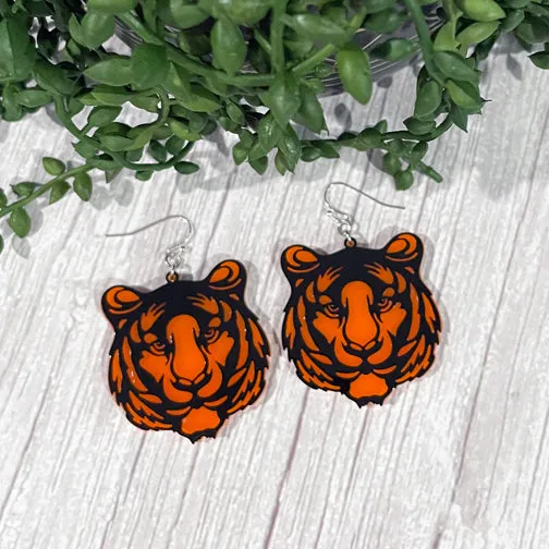 Cincinnati Bengals Orange & Black Tiger Earrings (Silver Or Gold Ear Hooks)