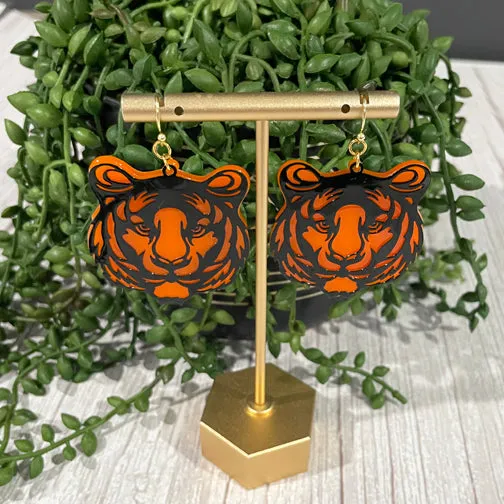 Cincinnati Bengals Orange & Black Tiger Earrings (Silver Or Gold Ear Hooks)