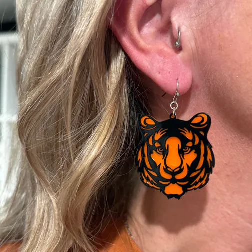 Cincinnati Bengals Orange & Black Tiger Earrings (Silver Or Gold Ear Hooks)