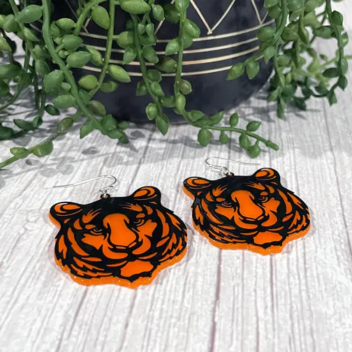 Cincinnati Bengals Orange & Black Tiger Earrings (Silver Or Gold Ear Hooks)