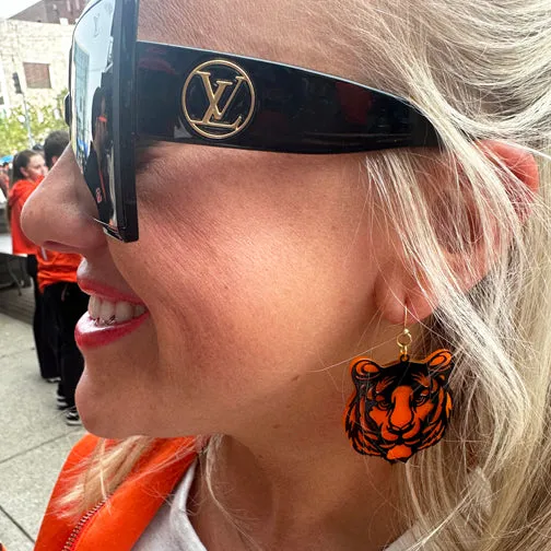 Cincinnati Bengals Orange & Black Tiger Earrings (Silver Or Gold Ear Hooks)