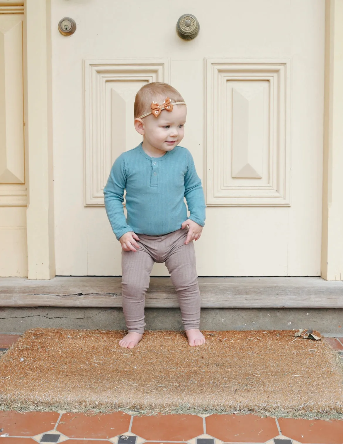 Cotton Rib Henley T Shirt - Turquoise