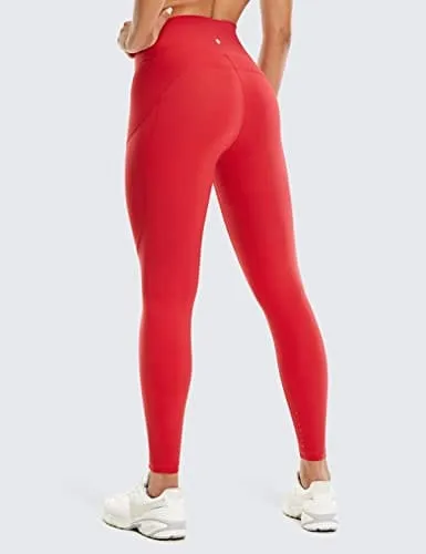 CRZ YOGA Women's Naked Feeling Workout Leggings 25 Inches - High Waisted Yoga Pants with Side Pockets Crimson