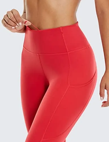 CRZ YOGA Women's Naked Feeling Workout Leggings 25 Inches - High Waisted Yoga Pants with Side Pockets Crimson