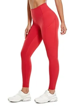 CRZ YOGA Women's Naked Feeling Workout Leggings 25 Inches - High Waisted Yoga Pants with Side Pockets Crimson
