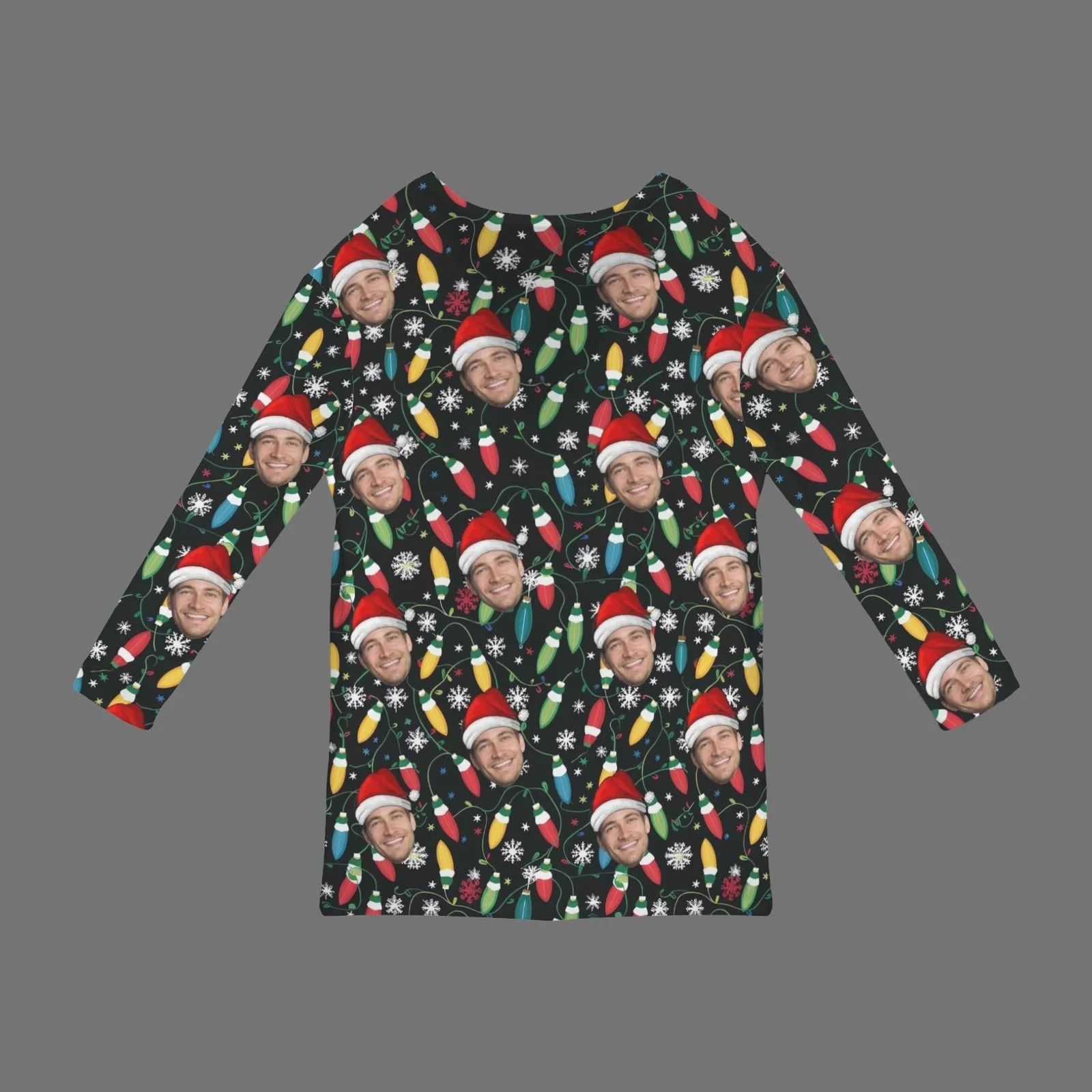Custom Face Cardigan Ugly Christmas Colored Lights Sweater Women's Long Sleeve Pocket Cardigan