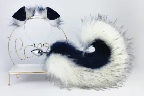 dark blue white puppy ear and tail set Shepherd dog ear and tail plug set Shiba Inu dog ear and tail plug cosplay petplay puppy play mature