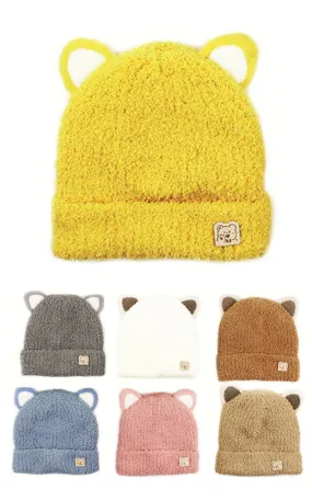 DBHK3943 Kids Animal Ear w/Bear Deco Winter Knit Hats