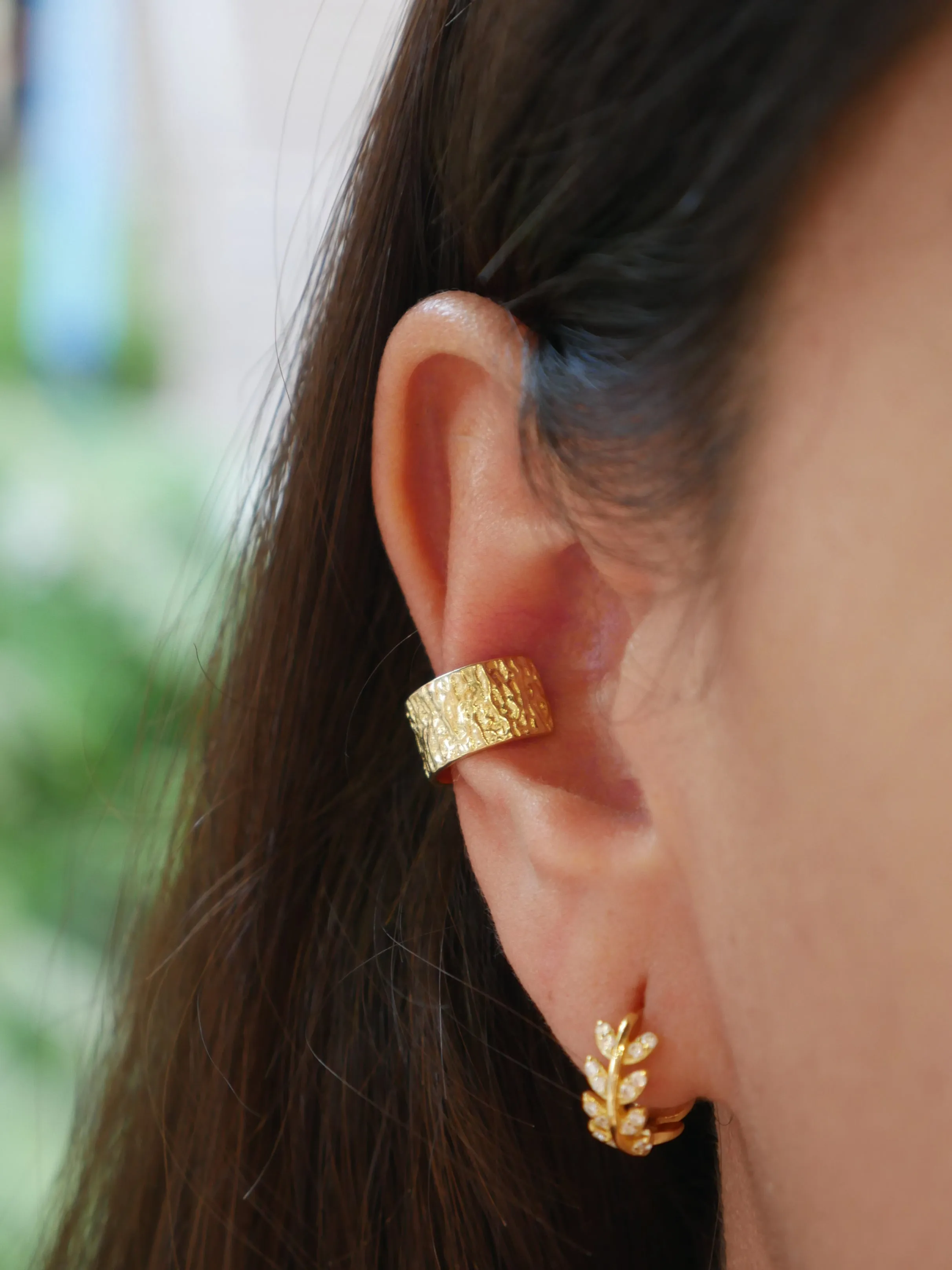 Ear Cuffs Chunky Hammered .925 Sterling Silver 18k Gold Plated Ear Cuff Earrings