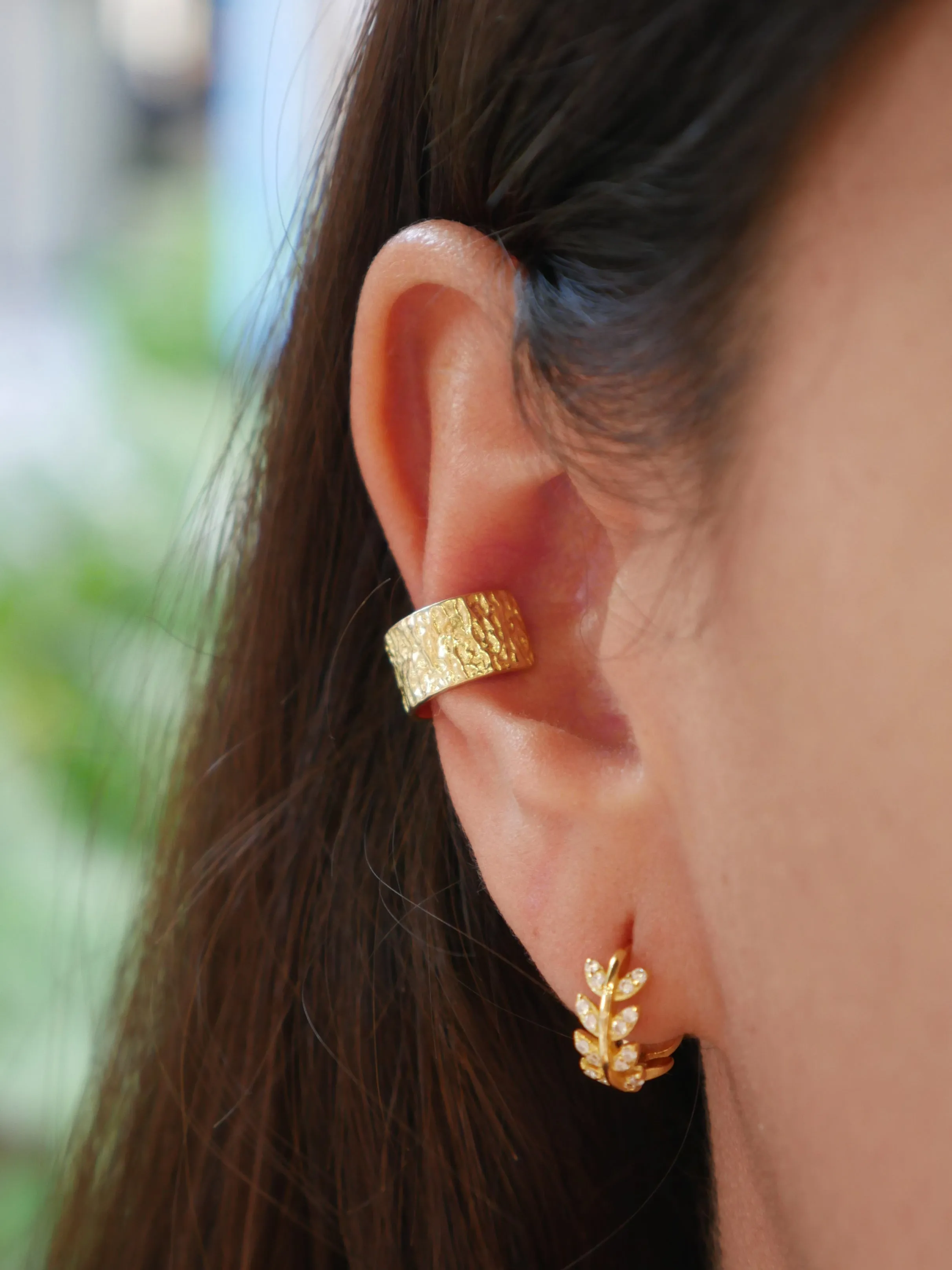 Ear Cuffs Chunky Hammered .925 Sterling Silver 18k Gold Plated Ear Cuff Earrings
