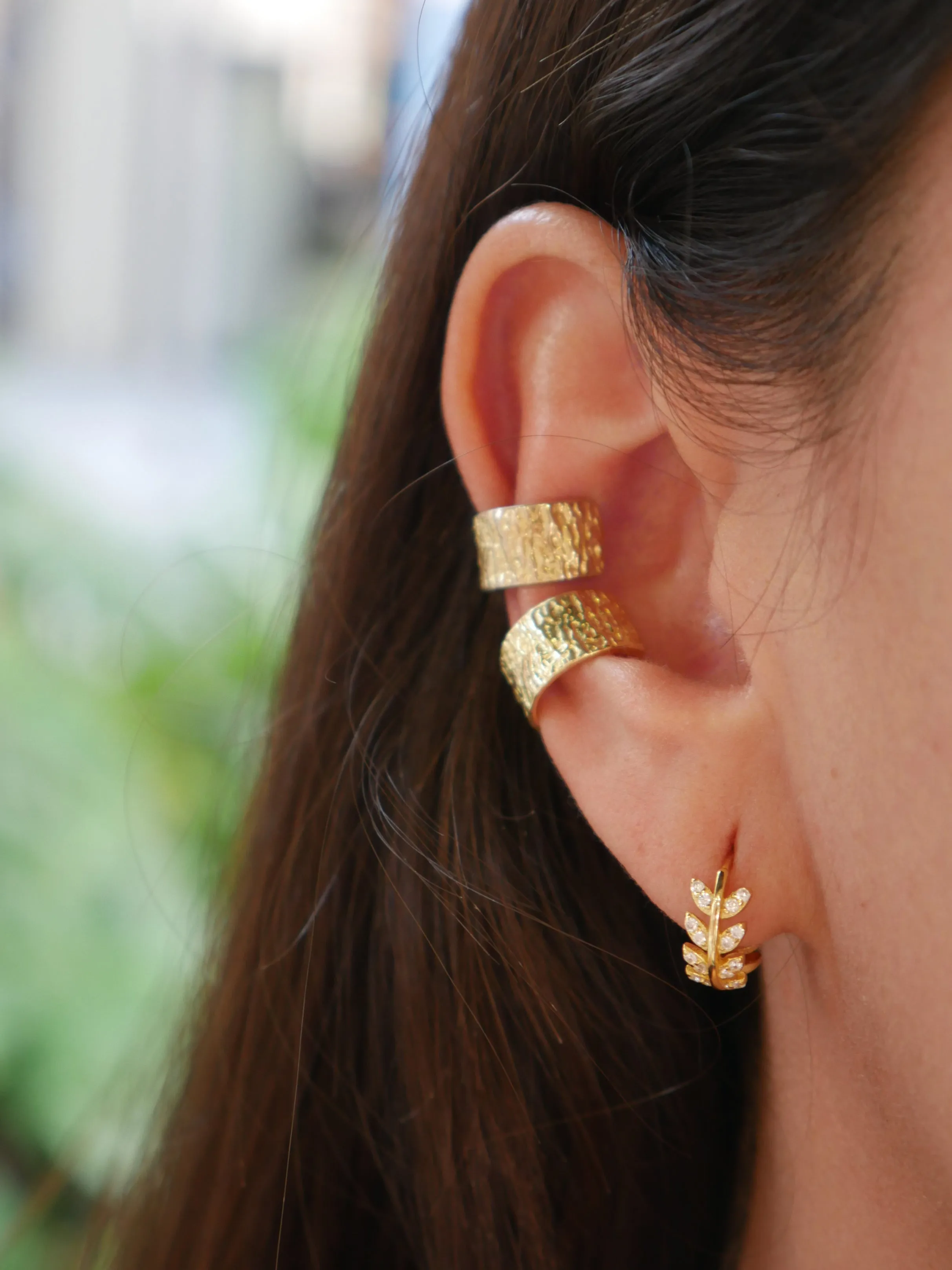 Ear Cuffs Chunky Hammered .925 Sterling Silver 18k Gold Plated Ear Cuff Earrings