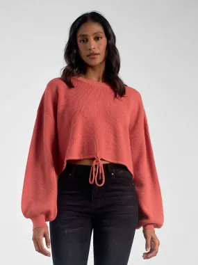 ELN Drawstring Crop Sweater-Ruby