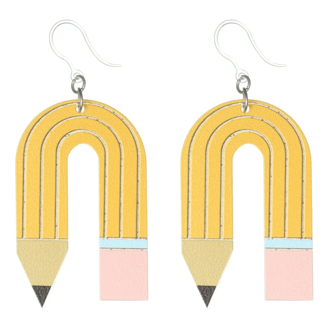 Exaggerated Bendy Pencil Dangles Hypoallergenic Earrings for Sensitive Ears Made with Plastic Posts