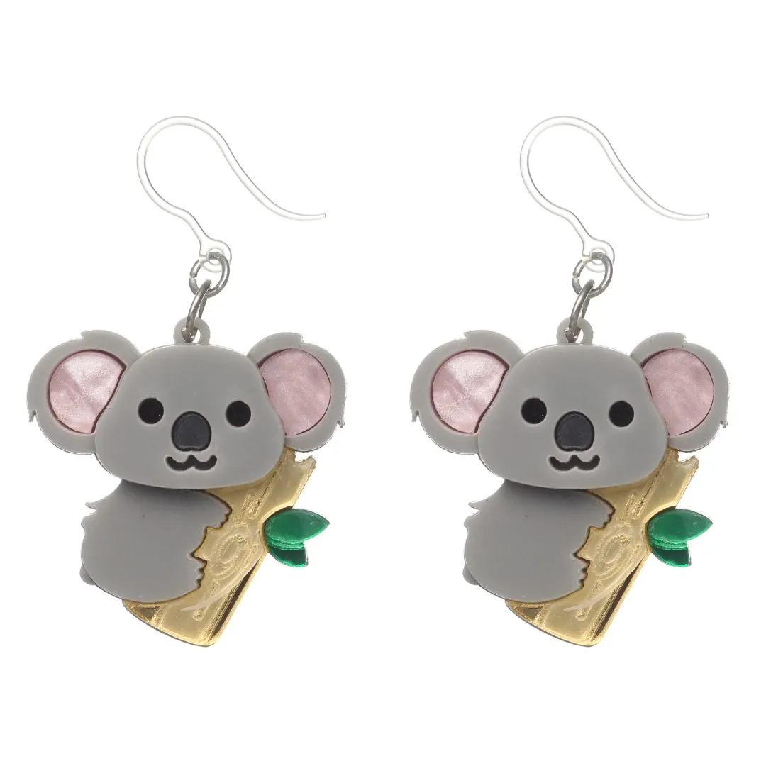 Exaggerated Koala Bamboo Dangles Hypoallergenic Earrings for Sensitive Ears Made with Plastic Posts