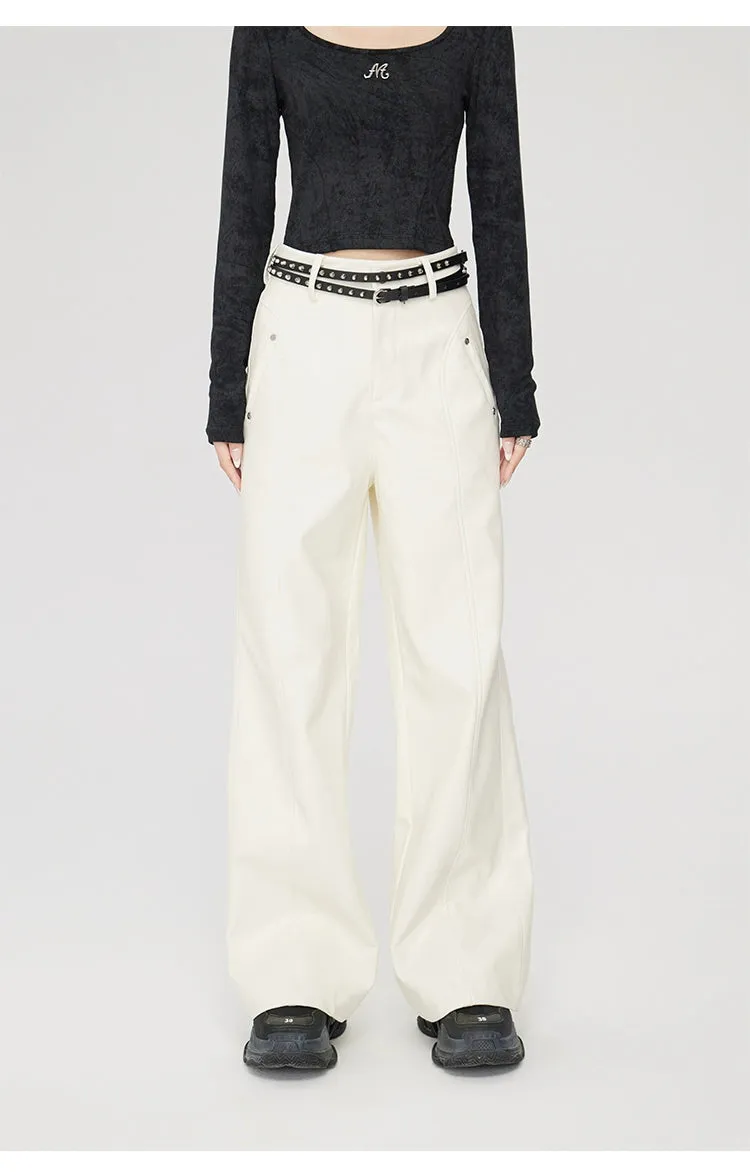 (Final Sale) High-waist Wide-leg Leather Pants